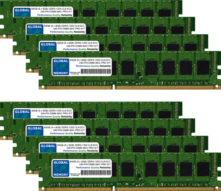 64GB (8 x 8GB) DDR3 1333MHz PC3-10600 240-PIN ECC DIMM (UDIMM) MEMORY RAM KIT FOR APPLE MAC PRO (MID 2010 - MID 2012)